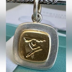 Tiffany & Co. Sports Sterling Silver 925 & 18k Yellow Gold Square Pendant/Charm